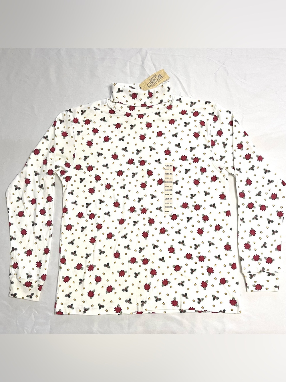 Vintage Christmas Poinsettia Turtle Neck Long Sleeve Shirt NWT by Cherokee XL